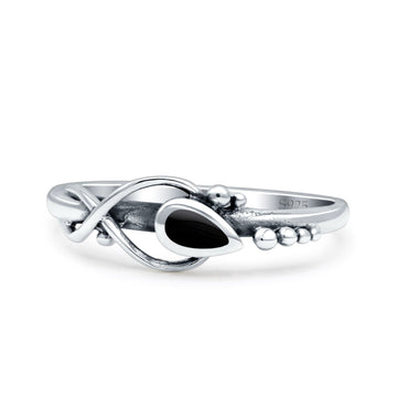 Celtic Infinity Pear Thumb Ring Statement Fashion Oxidized Simulated Black Onyx 925 Sterling Silver